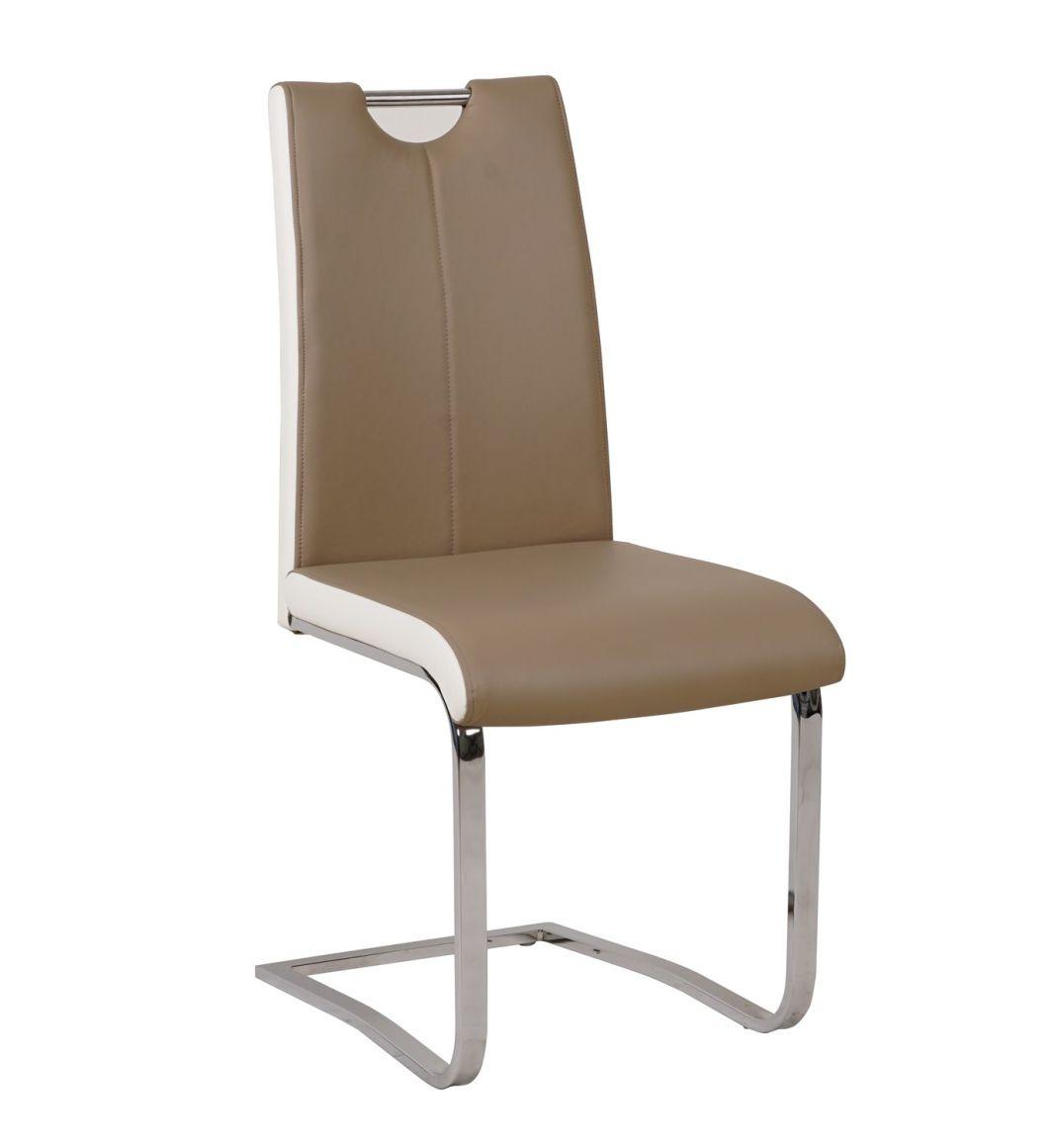 High Density Sponge Light White PU Leather Chair with Chromed Leg