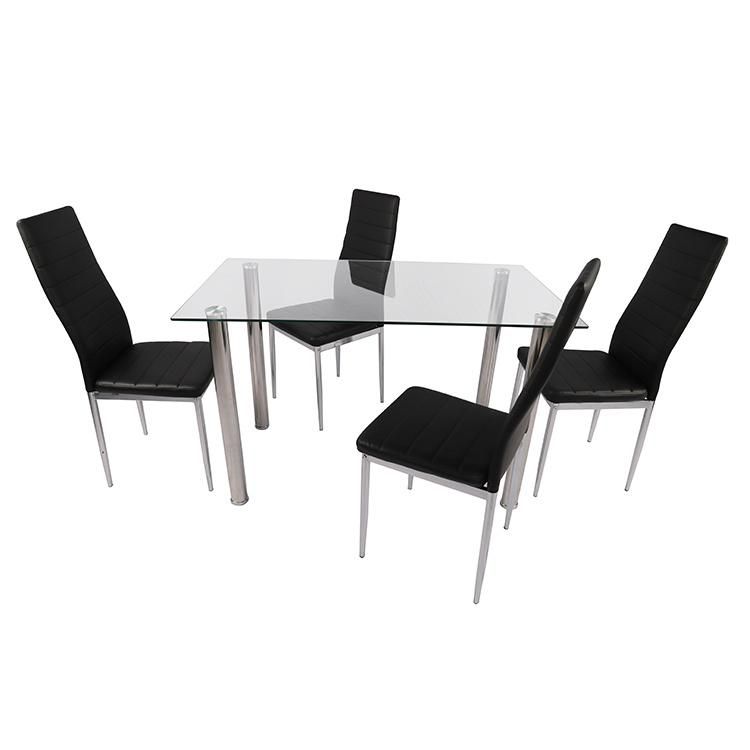 Transperant Tempered Glass Top Modern Metal Stainless Steel Rectangular Black Cheap Amazon Hot Selling Dining Furniture