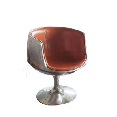 Antique Design Loft Style Tufted PU Leather Spitfire Retro Aluminium Bar Chair Aviator Tea Coffee Cup Shape Chair