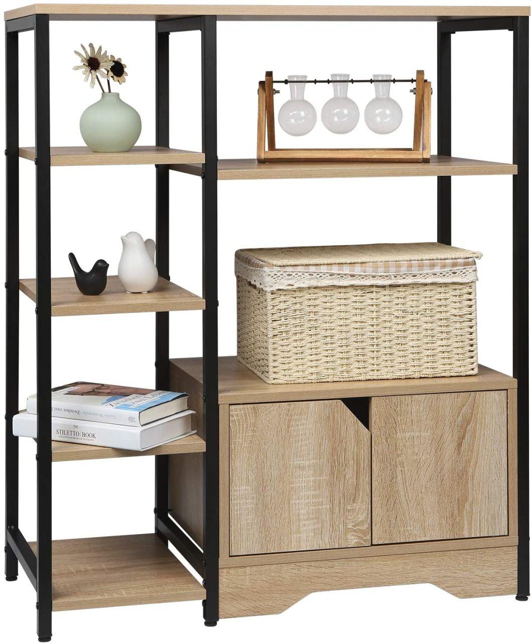 Modern Metal Wooden Bookshelf with 5 Tiers Rustic Bookcase