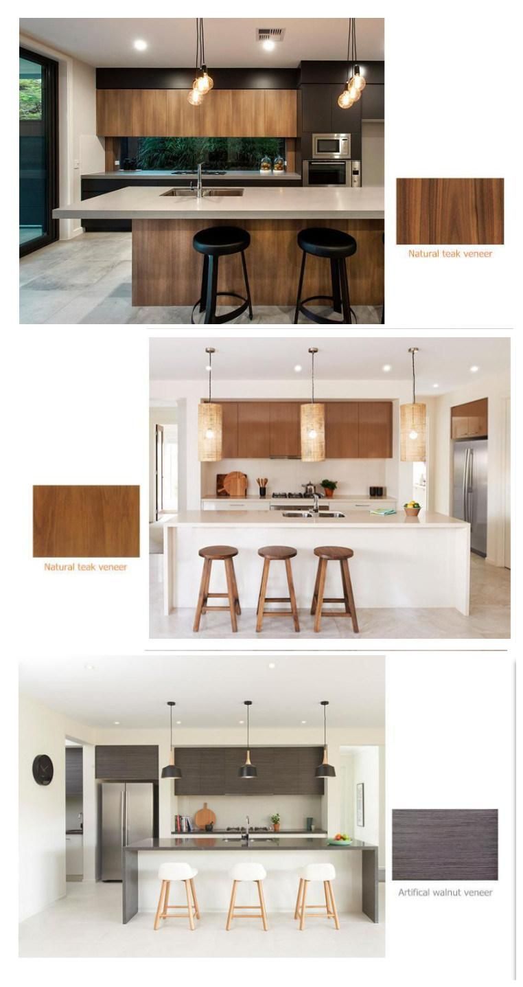Contemporary Minimalist Linear Shape Durable Waterproof Wood Veneer Kitchen Cabinet