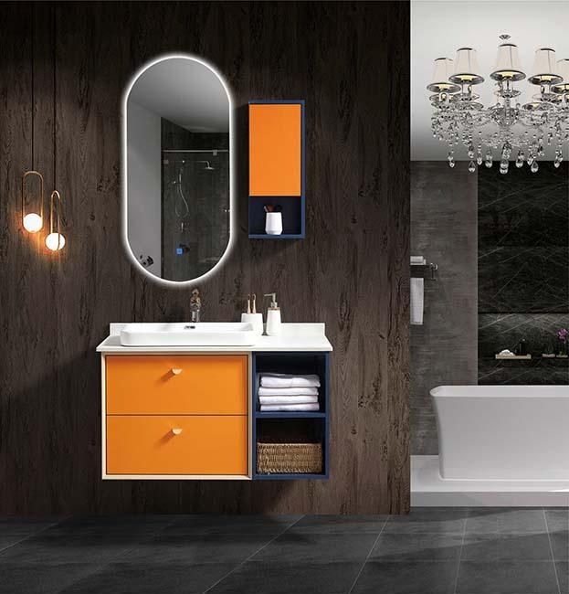 Modern Simple Wall Mounted Marble Countertop Bathroom Cabinet with LED Mirror