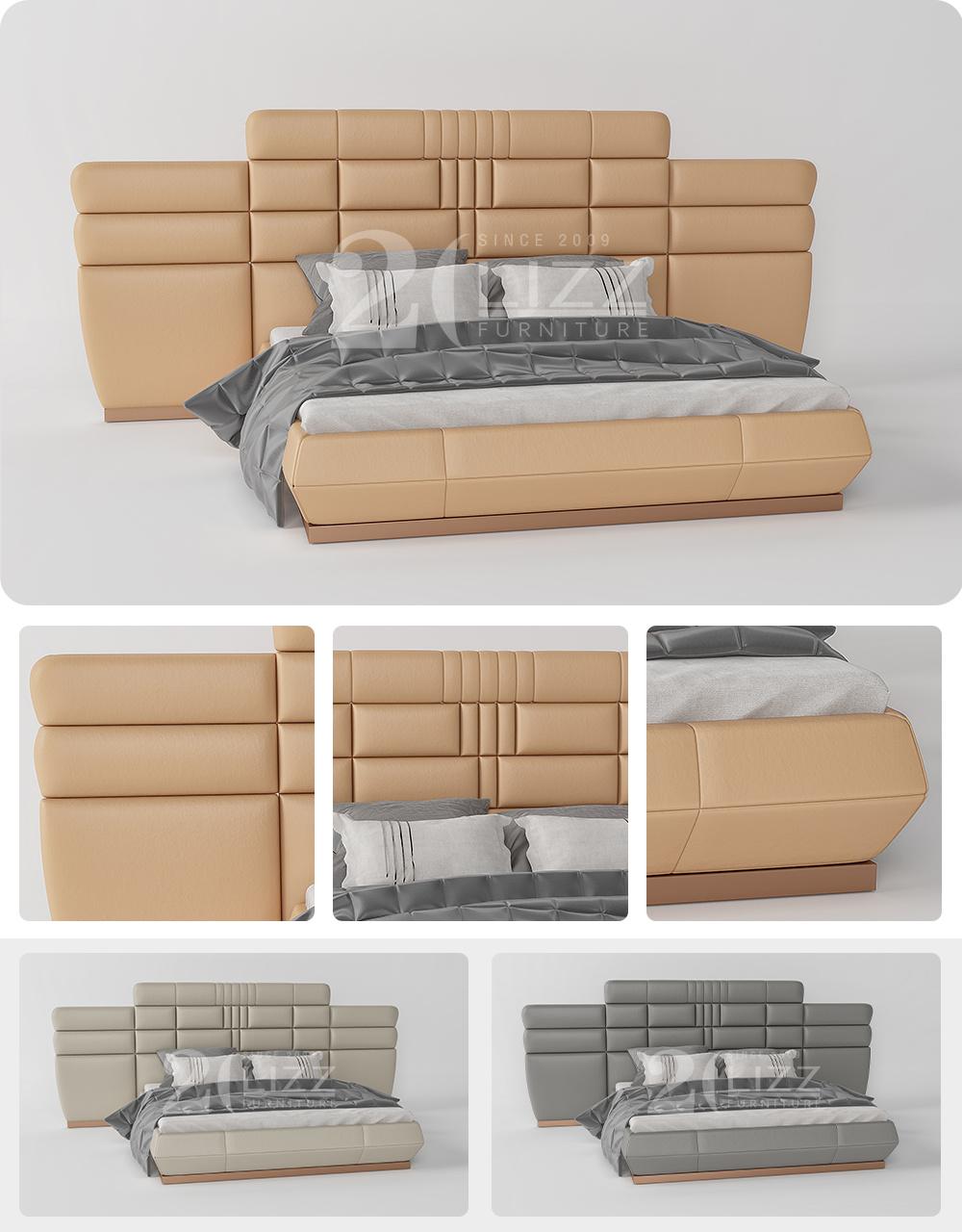 Nordic Style Modern Home Furniture High and Big Headrest Bedroom Leather Luxury Bed