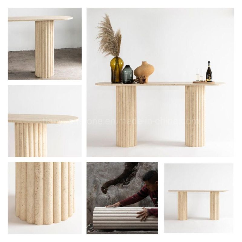 Travertine Marble Table Solid Stone Pedestal Modern Center Coffee Table Nordic Living Room Furniture