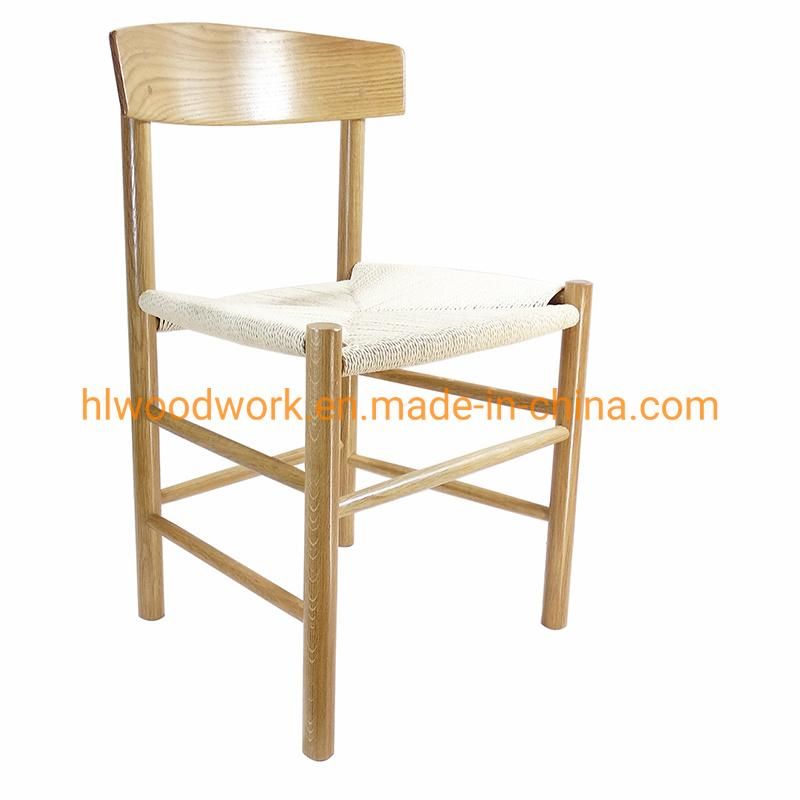 Modern Nodic Style Hotel and Restaurant Dining Wooden Chair Paper Roper Living Room Rattan Chair Oak Wood Frame Natural Color Dining Room Chair