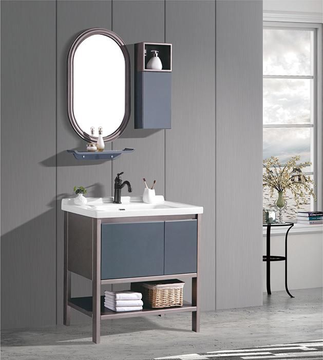 New Design Floor Mounted Waterproof Ceramic Basin Bathroom Cabinets with Large Storage & Mirror