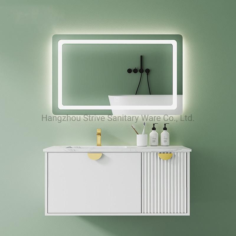 Modern Bathroom Cabinet Furniture LED Light Glass Mirror Vanity