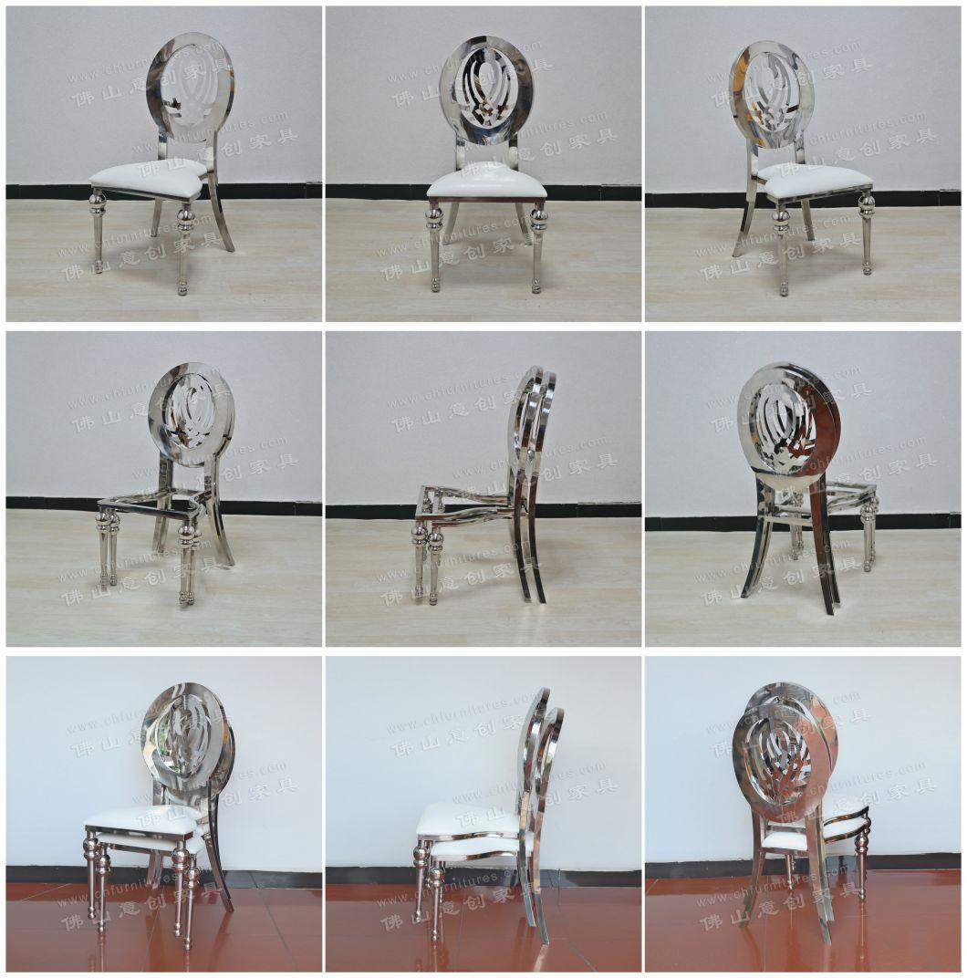 Popular Silver Stainless Steel Hotel Lobby Stacking Banquet Chair with PU Cushion