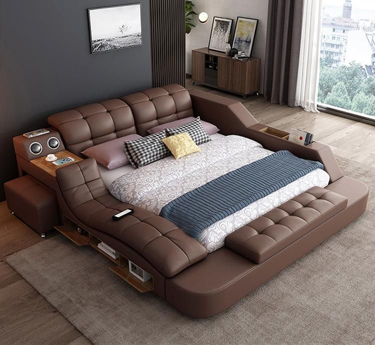 Modern Bedroom Furniture Set Leather Beds Tatami Bed with Speaker Smart Sofa Bed