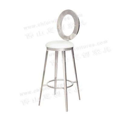 Modern Silver Stainless Steel High Density Sponge Seat Bag Hotel Party Banquet High Bar Chair