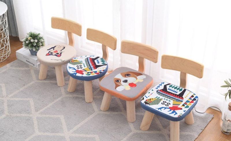 Cartoon Child Furniture Cute Children Stool Solid Wood Kids Round Stool Chairs for Kindergarten