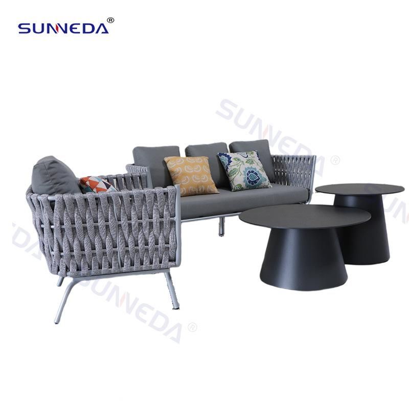 Modern Outdoor Furniture Hot Sale Patio Leisure Sofa Set Webbing Rope Fabric Seat Mesh Polyester Frame Sectional Sofa