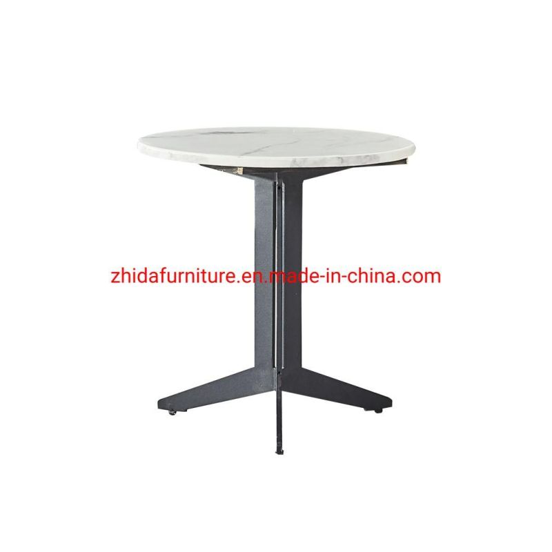 Black Coating Metal Base Marble Top Round Living Room Side Table