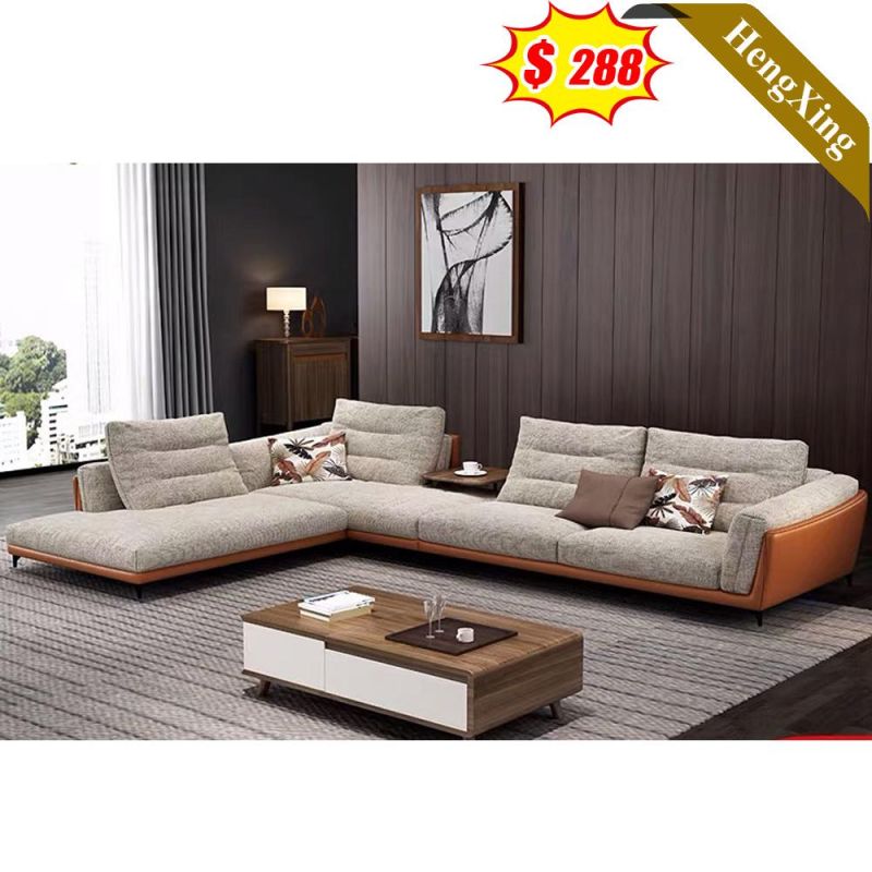 Modern Home Living Room PU Leather Sofas Set Cheap Price Hotel Lobby Wooden Frame Beige Color Fabric L Shape Sofa