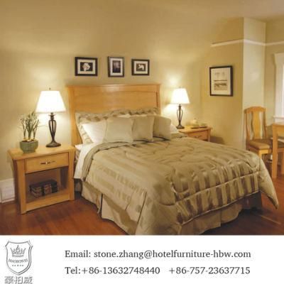 Nature Color Solid Pine Wood Hotel Bedroom Set Furniture