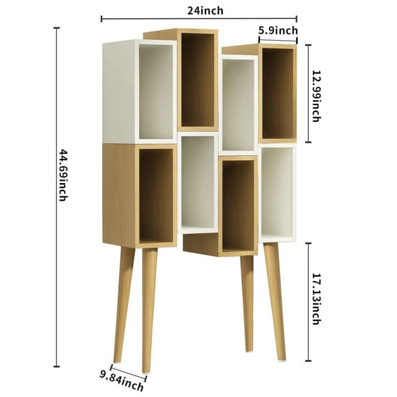 Cube Bookcase 2 Tier Modern Bookcase with Legs, Wood Bookshelves Leg Bookcase, Free Standing Open Book Shelves, Oak Display Bookcases for Bedroom, Living Room