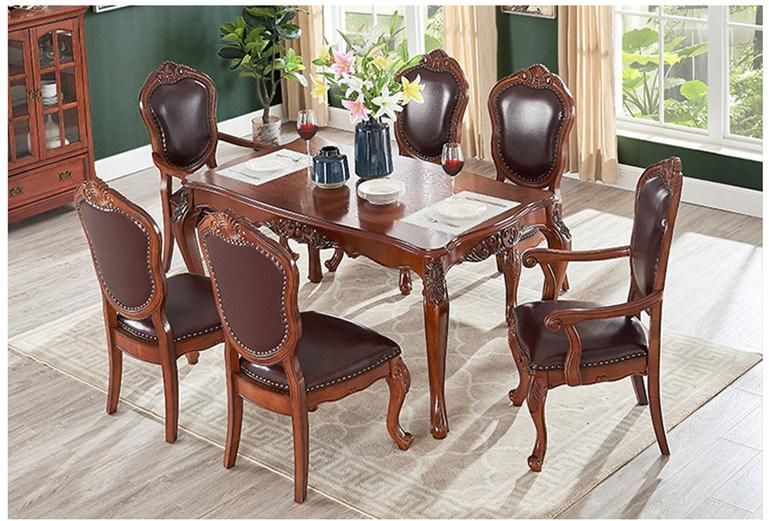 European Style Leather Solid Wood Retro Leather Seat Bag Hotel Restaurant Armrest Dining Chair