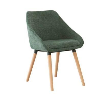 Factory Price Luxury Dining Room Furniture Green Fabric Dining Chair with Beech Wood Leg