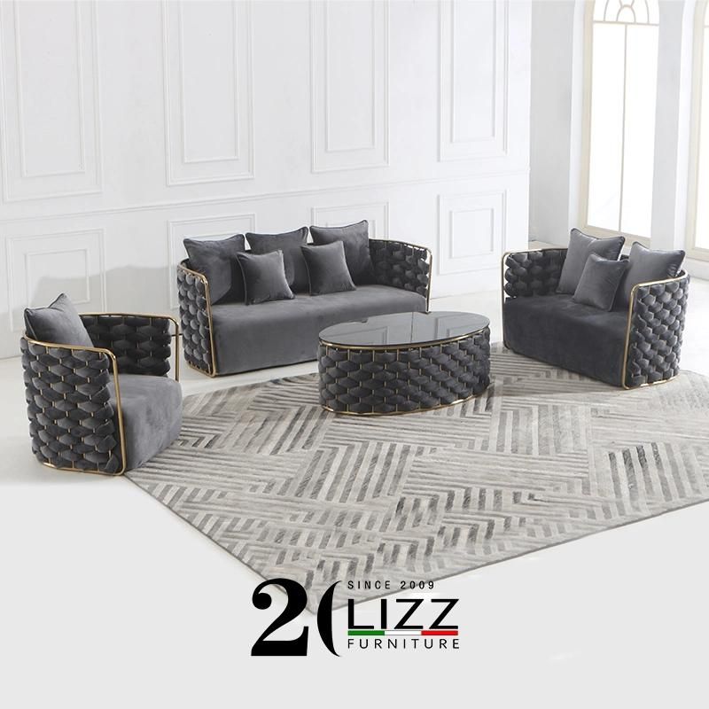 European Velet Fabric Living Room Sofa Sets Modern Home Furniture Sofa Sets Luxury Sofa