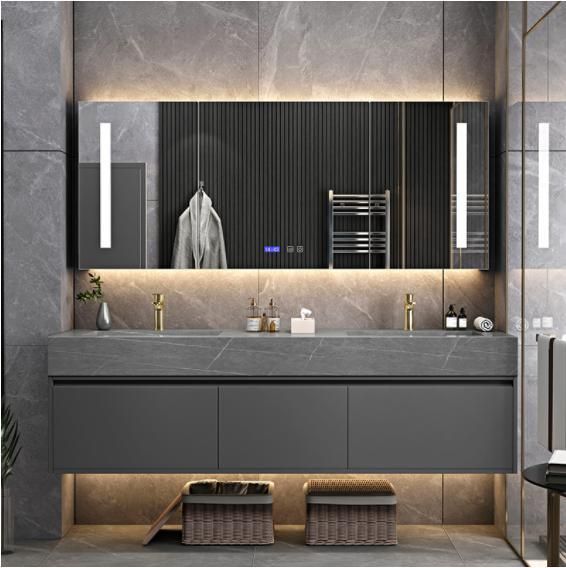 Modern Rock Board Bathroom Cabinet Combination Simple Light Luxury Solid Wood Toilet Intelligent Wash Table Wash Basin Basin Bathroom