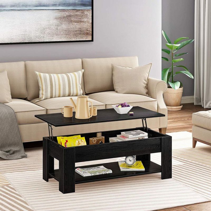 Modern White Cocktail Table Coffee Table with Hidden Compartment Storage Shelves for Living Room