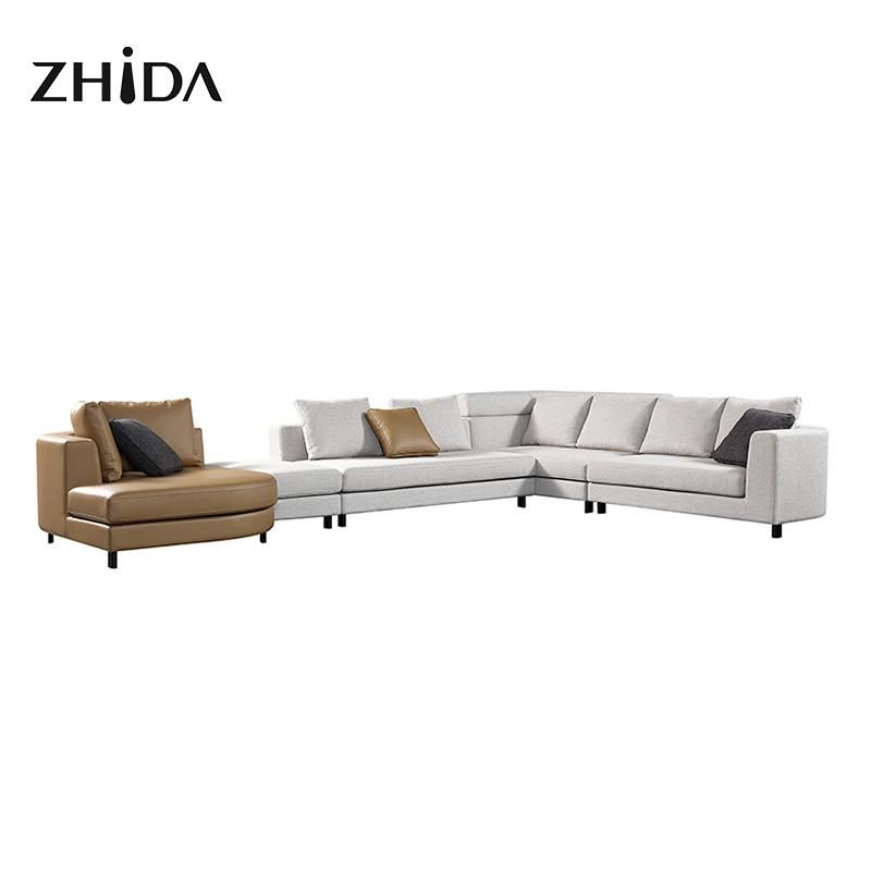 Zhida Modern Home Furniture Wholesale Villa Living Room White Fabric Sectional Couch Set Italian Design Modular Corner Sofa