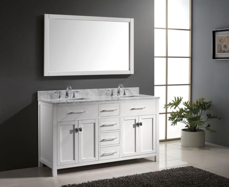 Luxury Marble Countertop Double Sink Solid Wood Bathroom Cabinet.