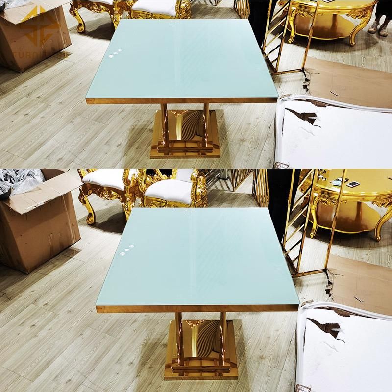 New Product Luxury Pub Mesa Marmol Restaurant Tables Metal Base Square Marble Top Dining Table