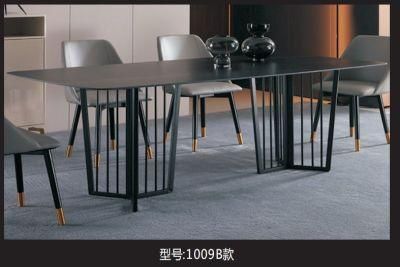 Modern Home Restaurant Dinner Room Set Marble Metal Dining Table Set with 6 Seater