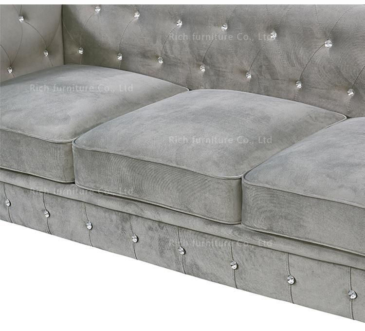 New Design Velvet Chesterfield Sofa Modern Upholstery Living Room Sofa Furniture 3 Seater