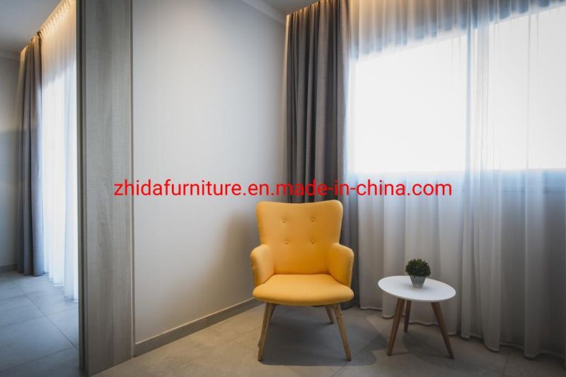 China Furniture Manufacturer Modern Commercial Hotel Bedroom Furniture Set King Size Wooden Bed with Fabric Leisure Chair