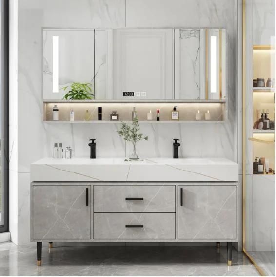 Modern Simple Rock Board Double Basin Bathroom Cabinet Combination Landing Intelligent Light Luxury Washbasin Toilet Wash Basin Cabinet