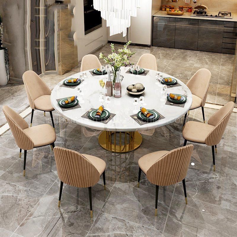 Royal Round Marble Stone Stainless Steel Gold Dining Room Table