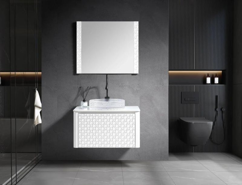 Modern Light Luxury PVC Bathroom Cabinet with Ultra-White Glass