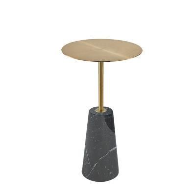 Modern Black Nature Stone Round Titanium Stainless Steel Coffee Table