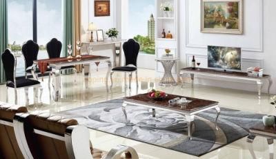 Modern Brown Coffee Table Household Modern Dinner Stainless Steel Marble Dining Table Wedding Party