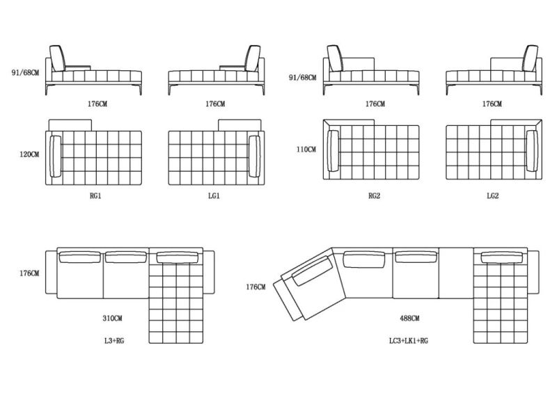 Zhida Home Furniture Italian Design Villa Living Room Modern Modular Couch Set Fabric L Shape Sectional Sofa with Leather Armrest