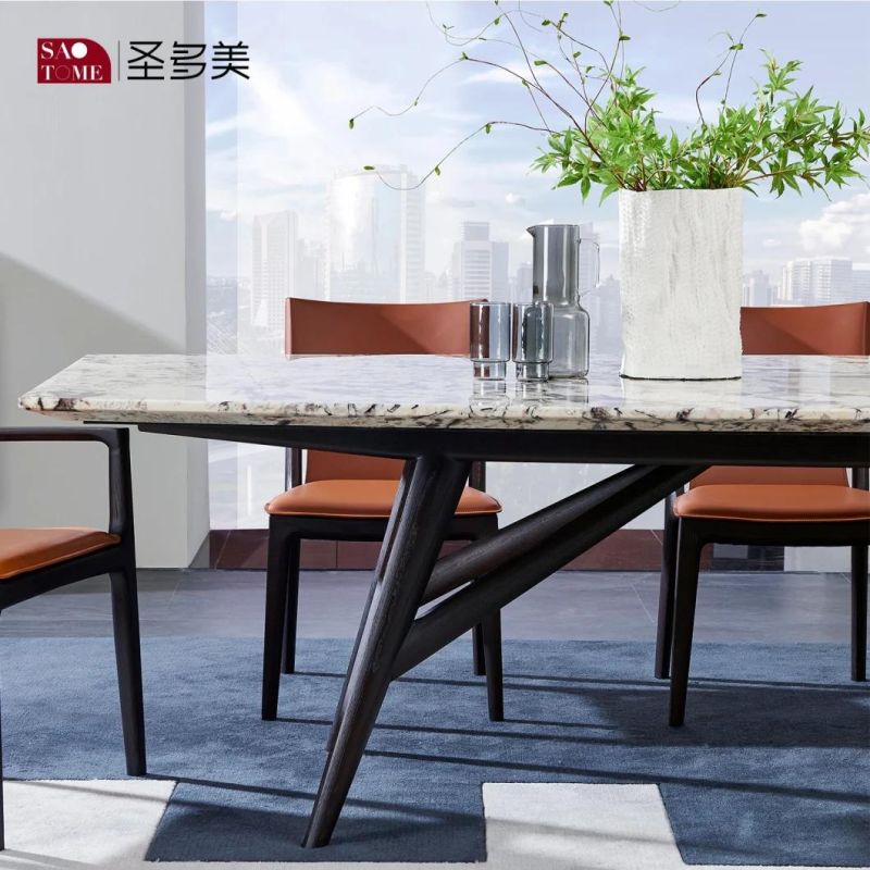 Deluxe Marble Paint Hardware Brown Pearl Dining Table Without Turntable