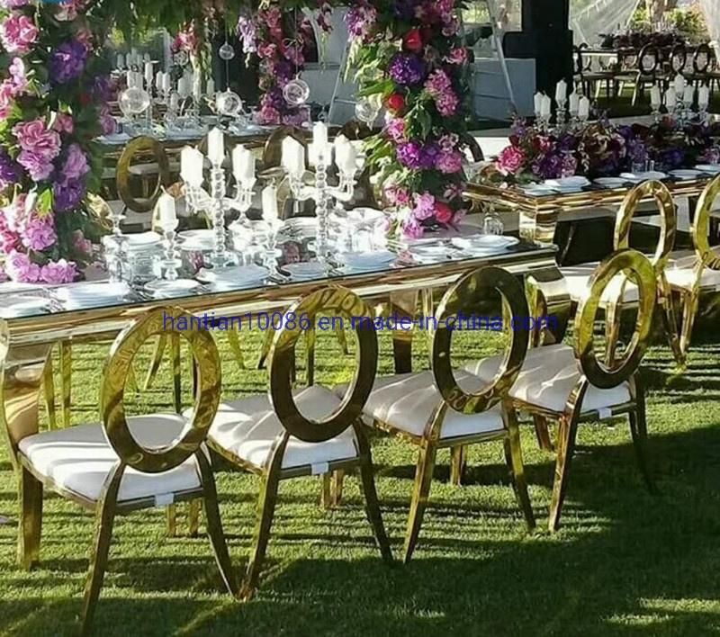 Blue Fabric with Crystal Gold and Silver Stainless Steel Banquet Dining Chairs