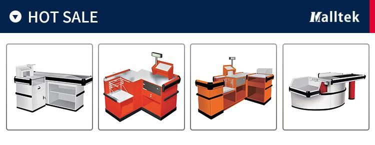 Modern Stainless Steel Checkout Counter Cash Desk in Supermarket