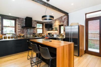 All Black Series Flat Panel Cupboard with Stainless Steel Benchtops Kitchen Cabinets