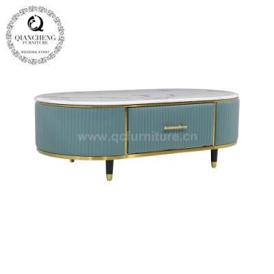 Nordic Leather Gold Metal Legs Center Drawer Coffee Table Modern Wooden