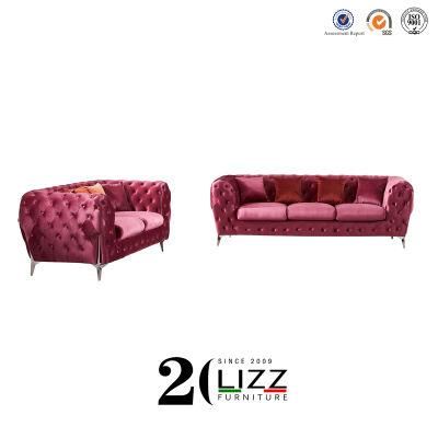 Modern Fancy Home Furniture Velvet Fabric Chesterfield Sofa