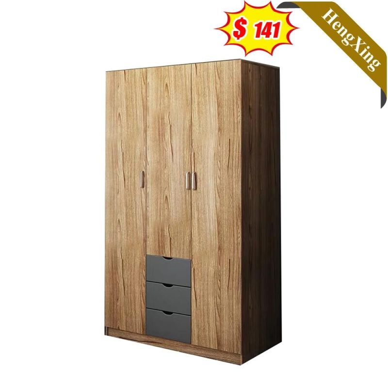 Log Color Modern Style Factory Customized Bedroom Furniture Wooden Lockable 2-Door Wardrobe with 2 Drawers