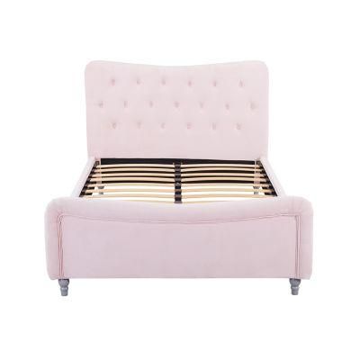 Modern Japan Fabric Low Twin Bed Frame for Girl of Cute Pink Bed Frame