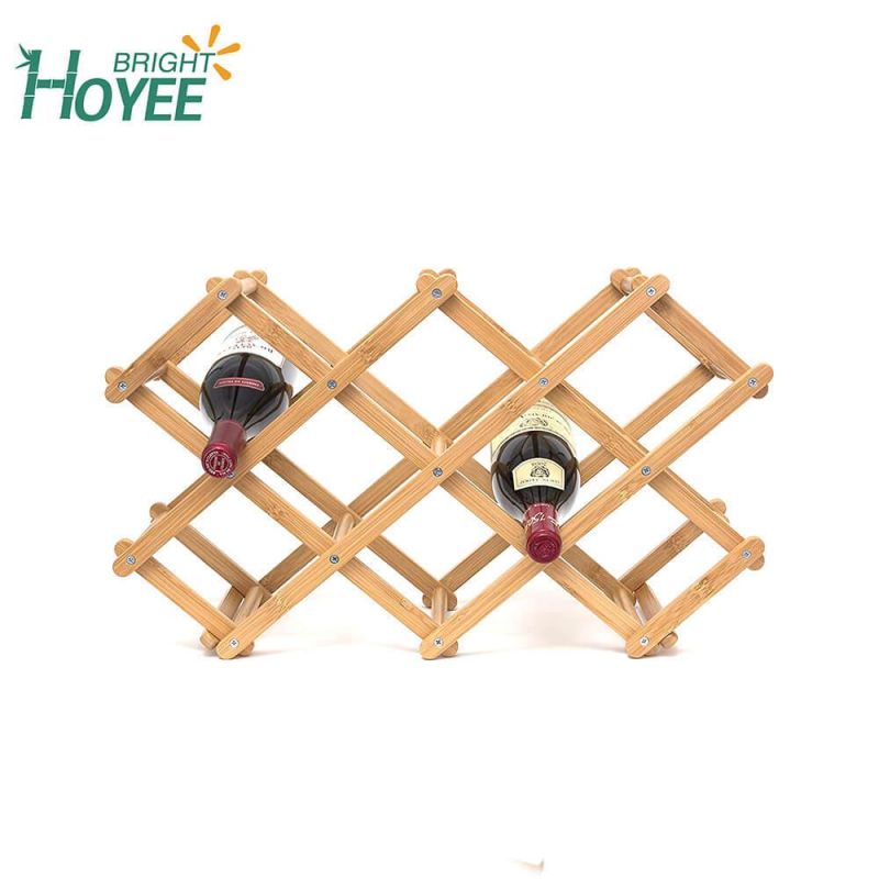 Folding Bamboo Wood 10-Bottle Wine Rack