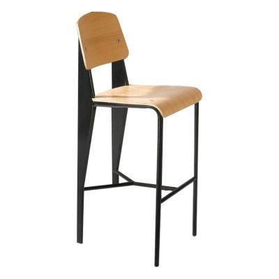 Modern Restaurant Stainless Steel Leg Solid Wood Back Plate Bar Chair