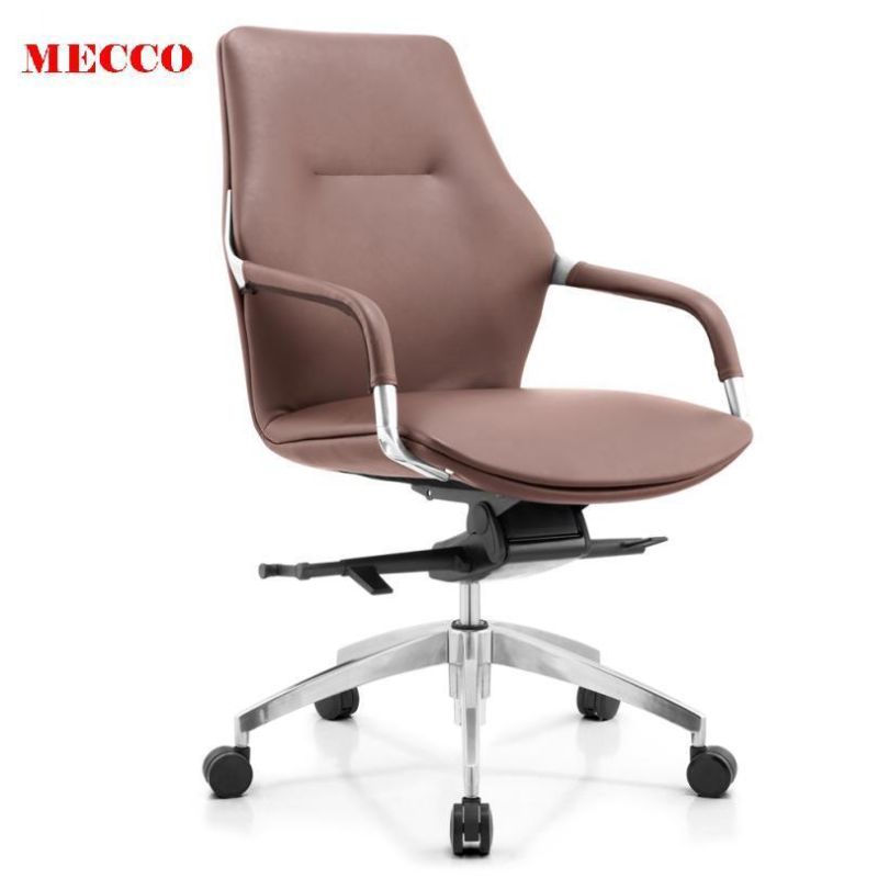 Genuine Leather Office Chair for Conference Meeting Reception MID Back Aluminium PU Leather Chair