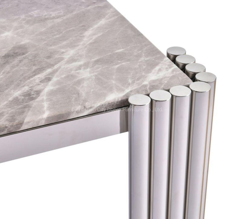 Mirror Polishing Stainlesss Steel Dining Table with Marble Top