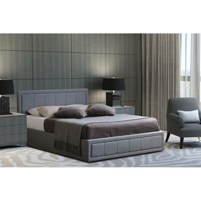 High Quality Bedroom Furniture Luxury Headboard Gray Fabric Storage Latest Modern Double Bed